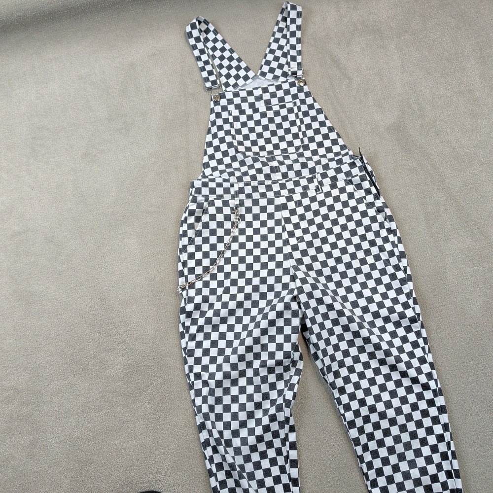 Hot Topic Overalls Size L Womens Black White Checkered Bib Dungarees Chain